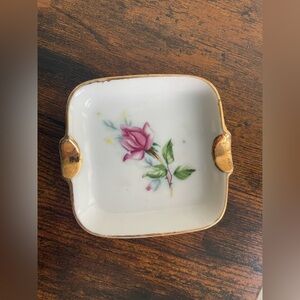 Vintage square Rose gold trim personal ashtray trinket dish